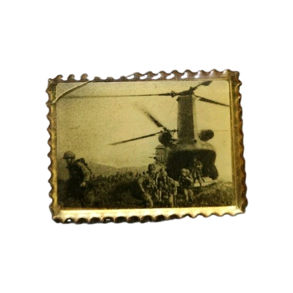 Vintage Vietnam War Helicopter Troops Departing Metal Stamp 1.5" Rare GUC
